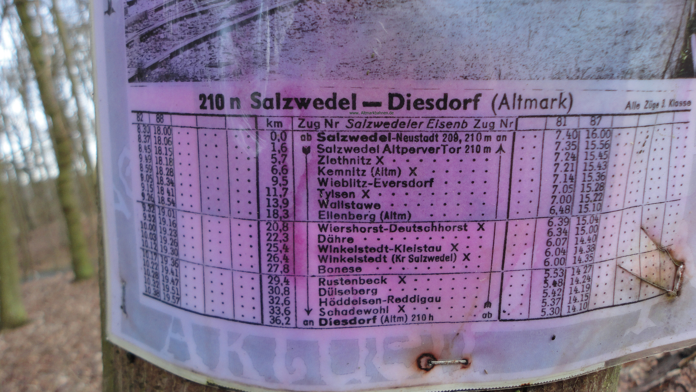 Wendischhorst, Fahrplan Bahnstrecke Salzwedel-Diesdorf unbekannten Datums